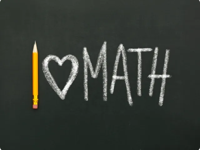 graphic of "I love math" on a chalkboard
