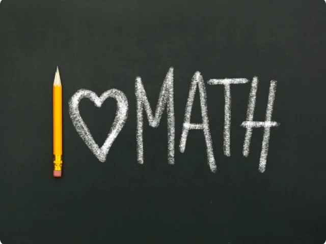 graphic of "I love math" on a chalkboard