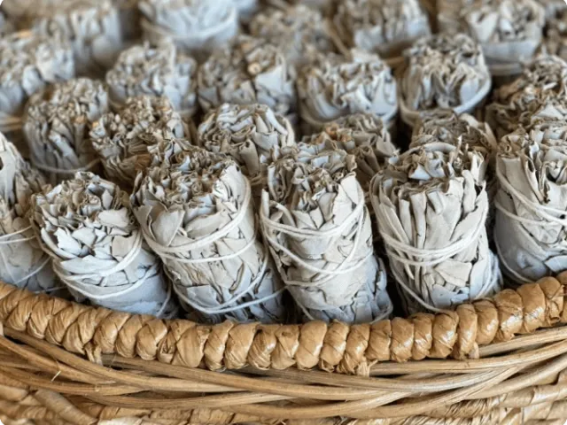 bundles of incense in a basket