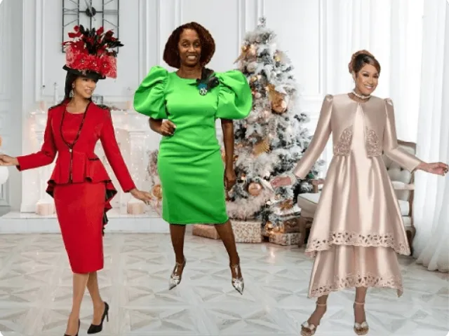 three women in dresses