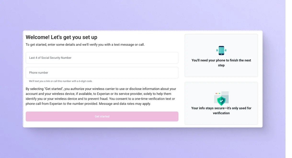 Experian's credit freeze website