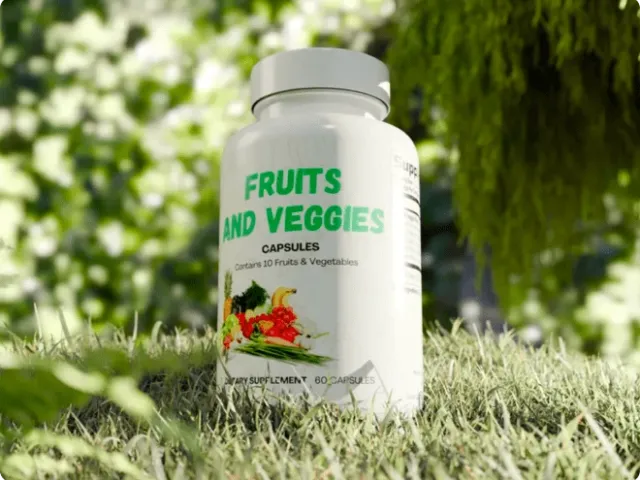 supplement bottle outside, in grass