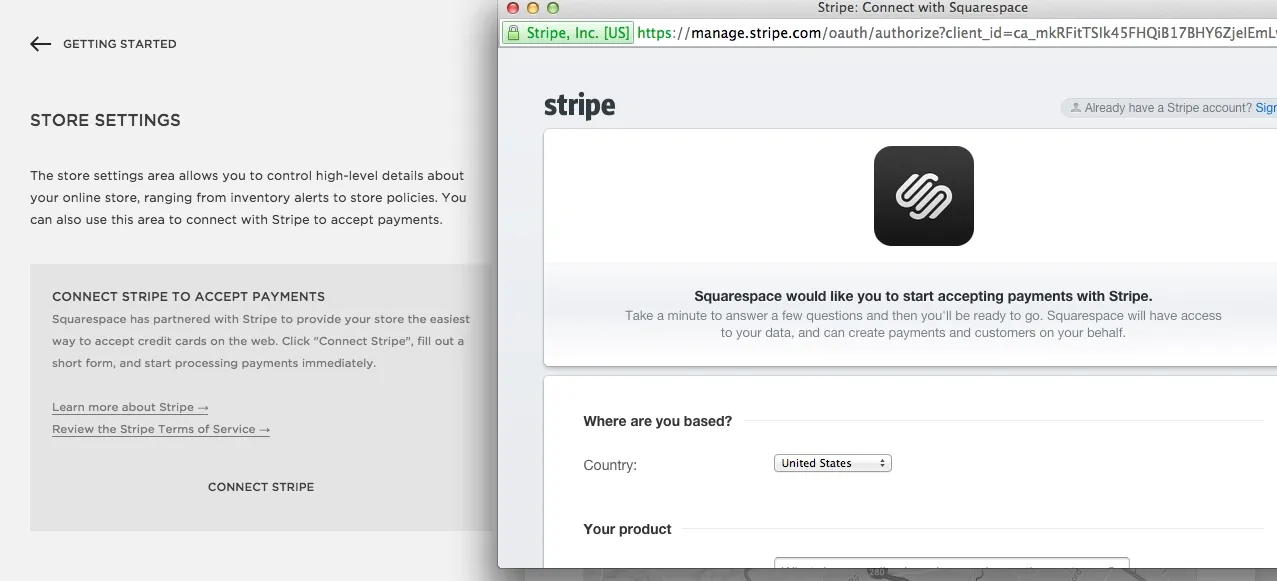 Screenshot of the squarespace.com stripe page