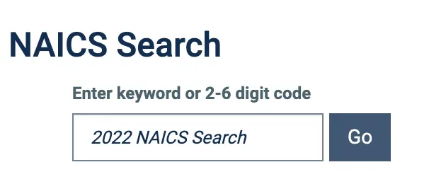 NAICS code search box from Census.gov