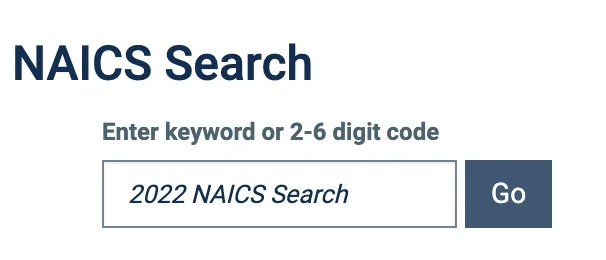 NAICS code search box from Census.gov