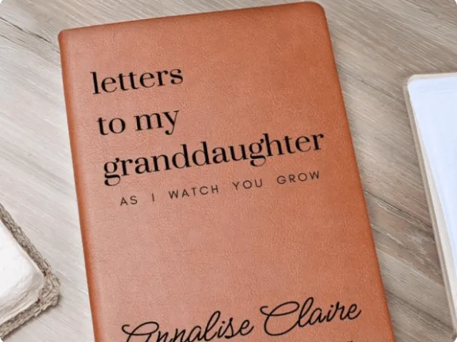 leather notebook titled "letters to my granddaughter"