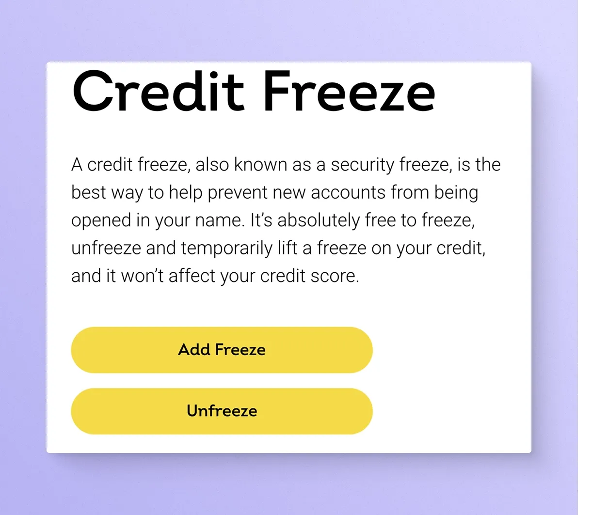 TransUnion opening credit freeze screen