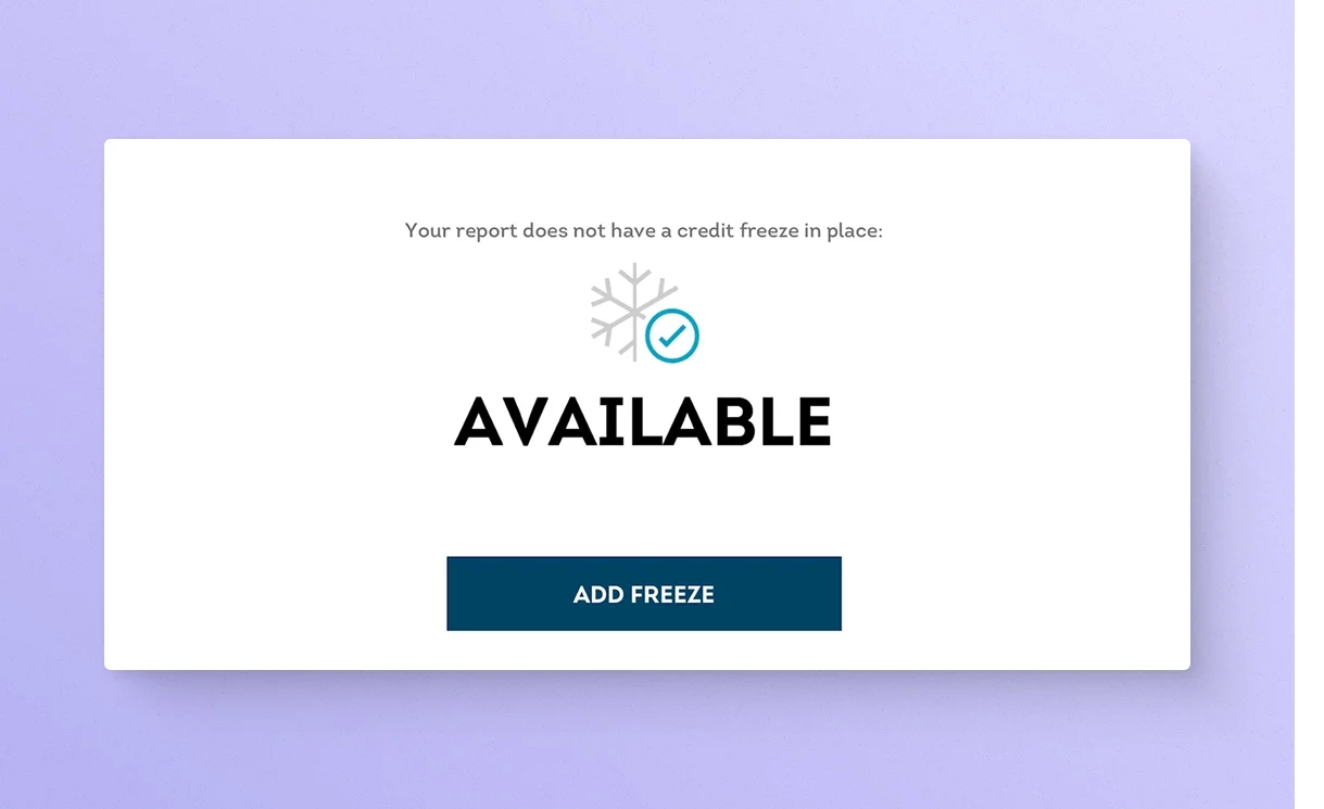 TransUnion credit freeze available screen