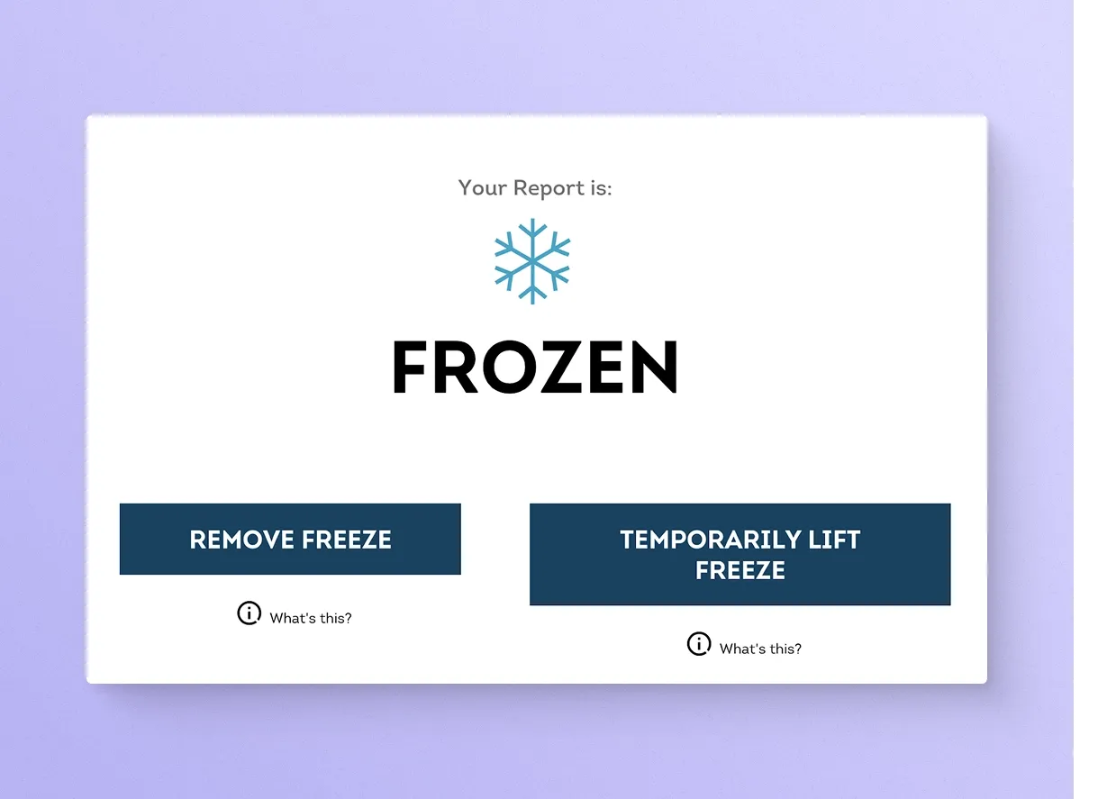 TransUnion screen showing how to lift credit freeze