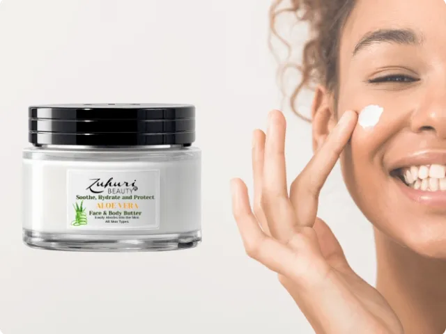 skincare container with model using skincare