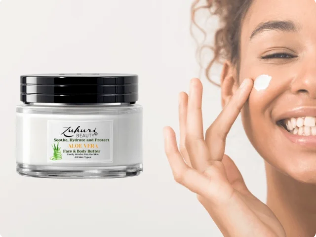 skincare container with model using skincare