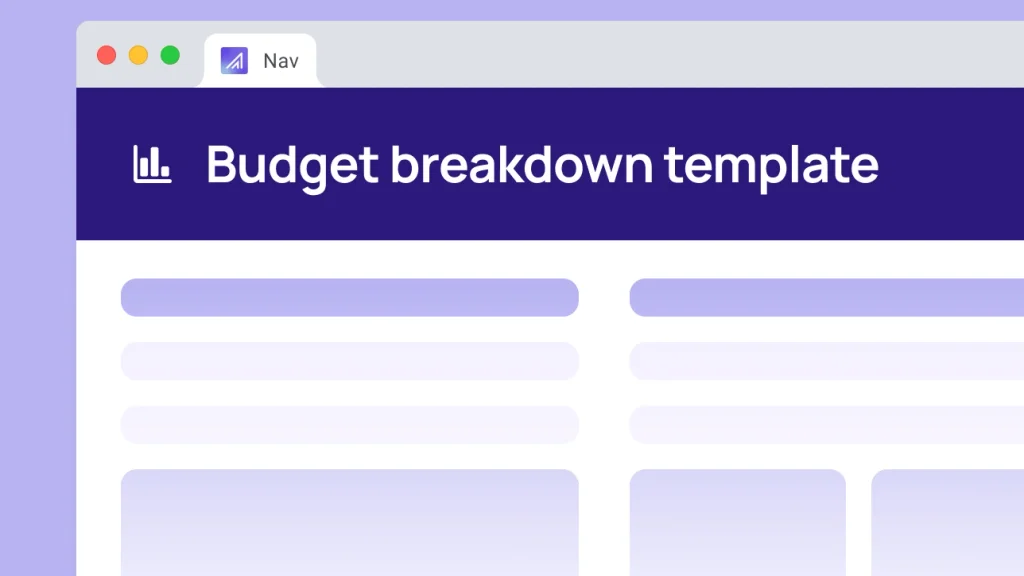 Nav budget breakdown template interface displayed in a web browser layout