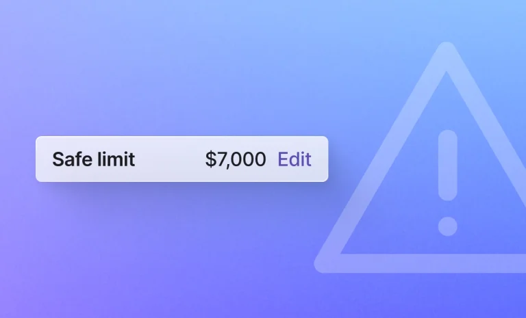 Cash flow safe limit set to $7,000 with an edit option on a blue gradient background.