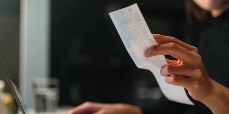 small business owner reviewing receipts while doing back taxes