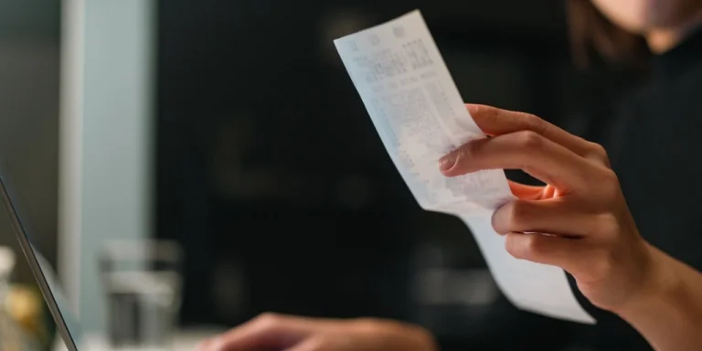 small business owner reviewing receipts while doing back taxes