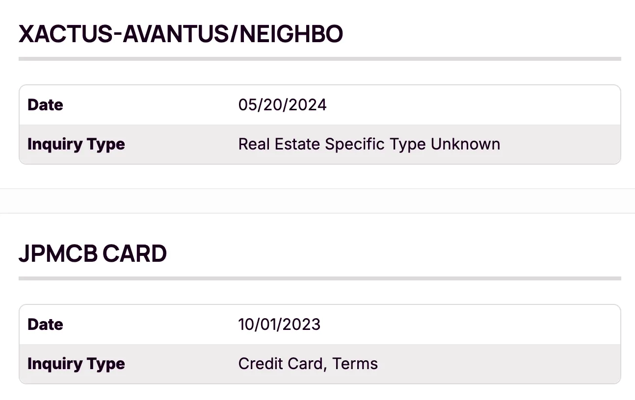 Example of a credit inquiry