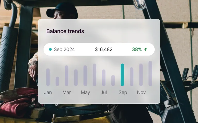 Balance trends chart displaying monthly business cash flow with a highlighted increase in September.