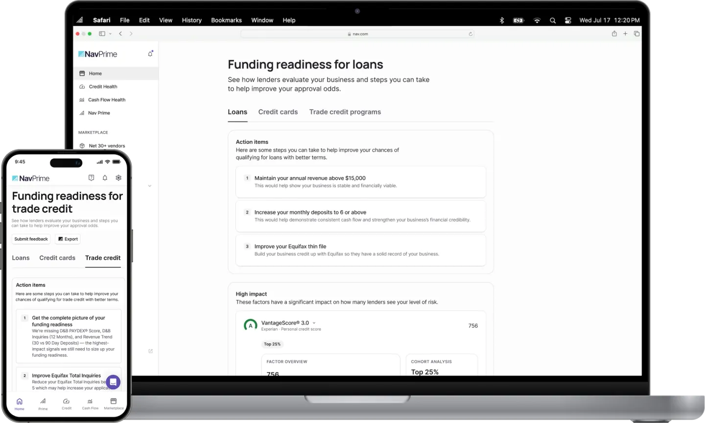 funding readiness desktop and mobile web