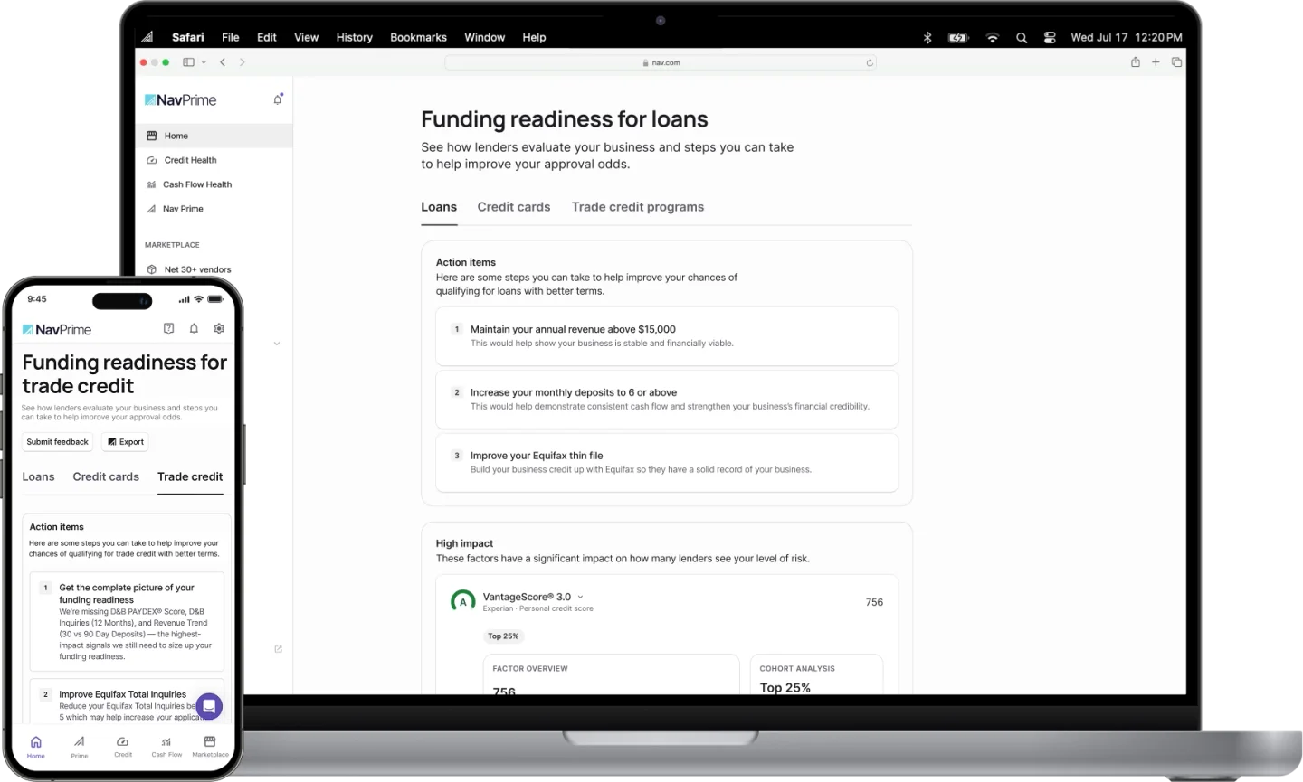funding readiness desktop and mobile web