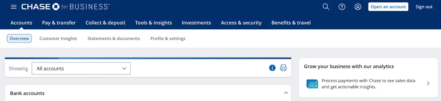screenshot of Chase log in page