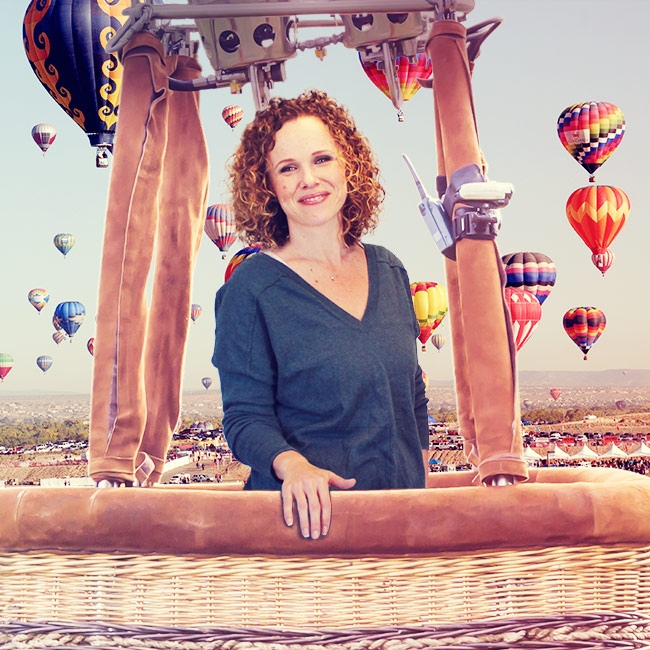 Amanda in a hot air ballon at a festival