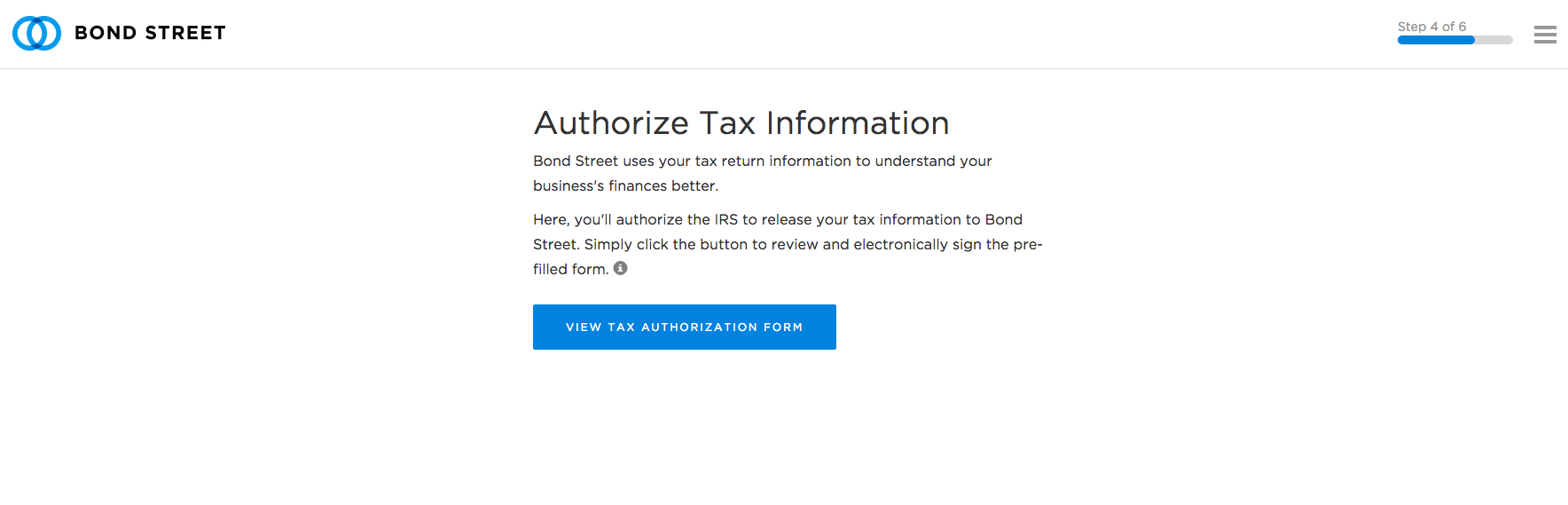 Screenshot of the bondstreet.com tax info page