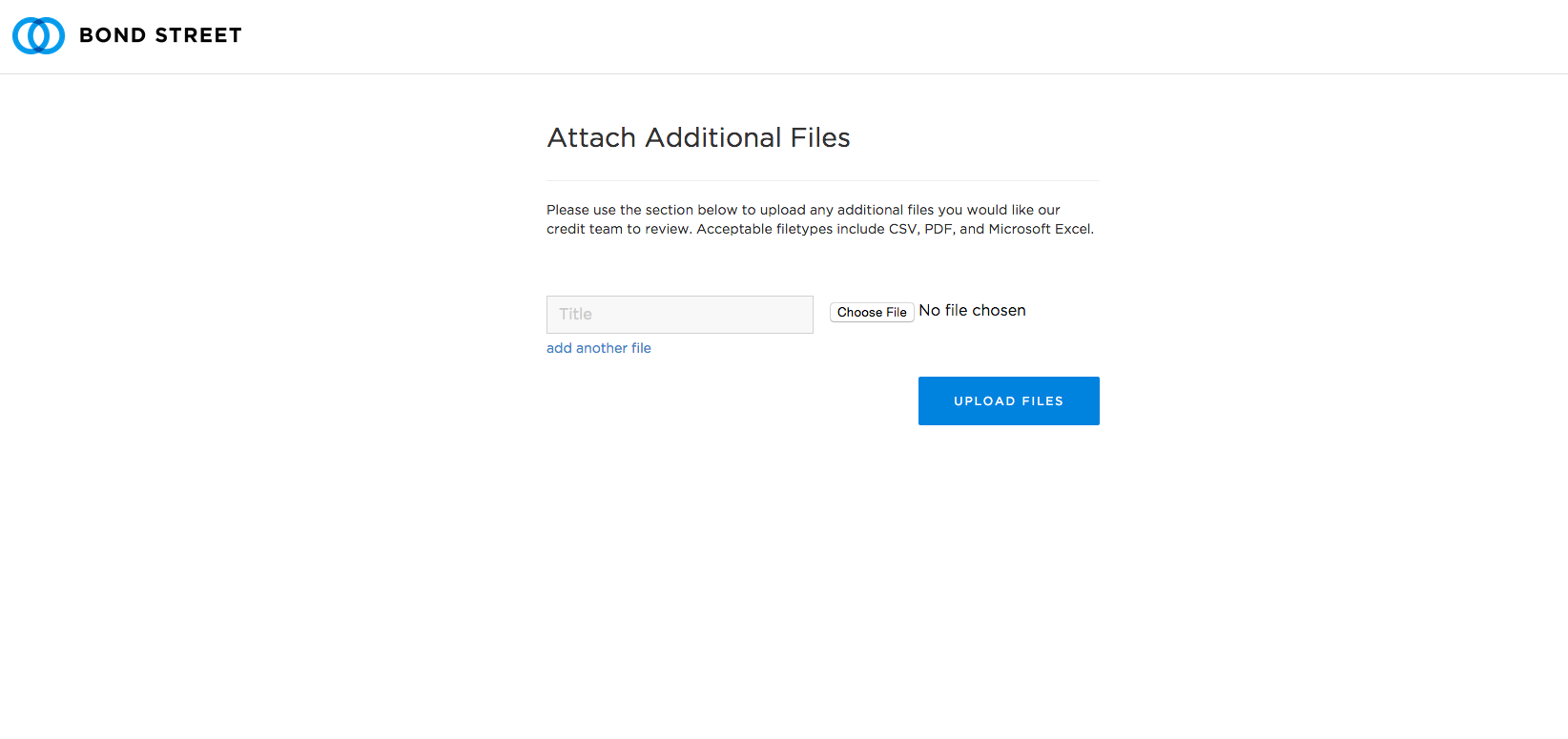 Screenshot of the bondstreet.com attach files page