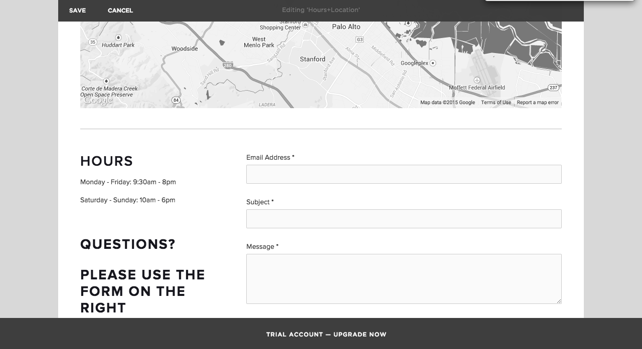 Screenshot of the squarespace.com contact page