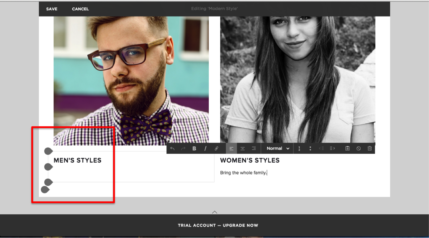 Screenshot of the squarespace.com edit titles page