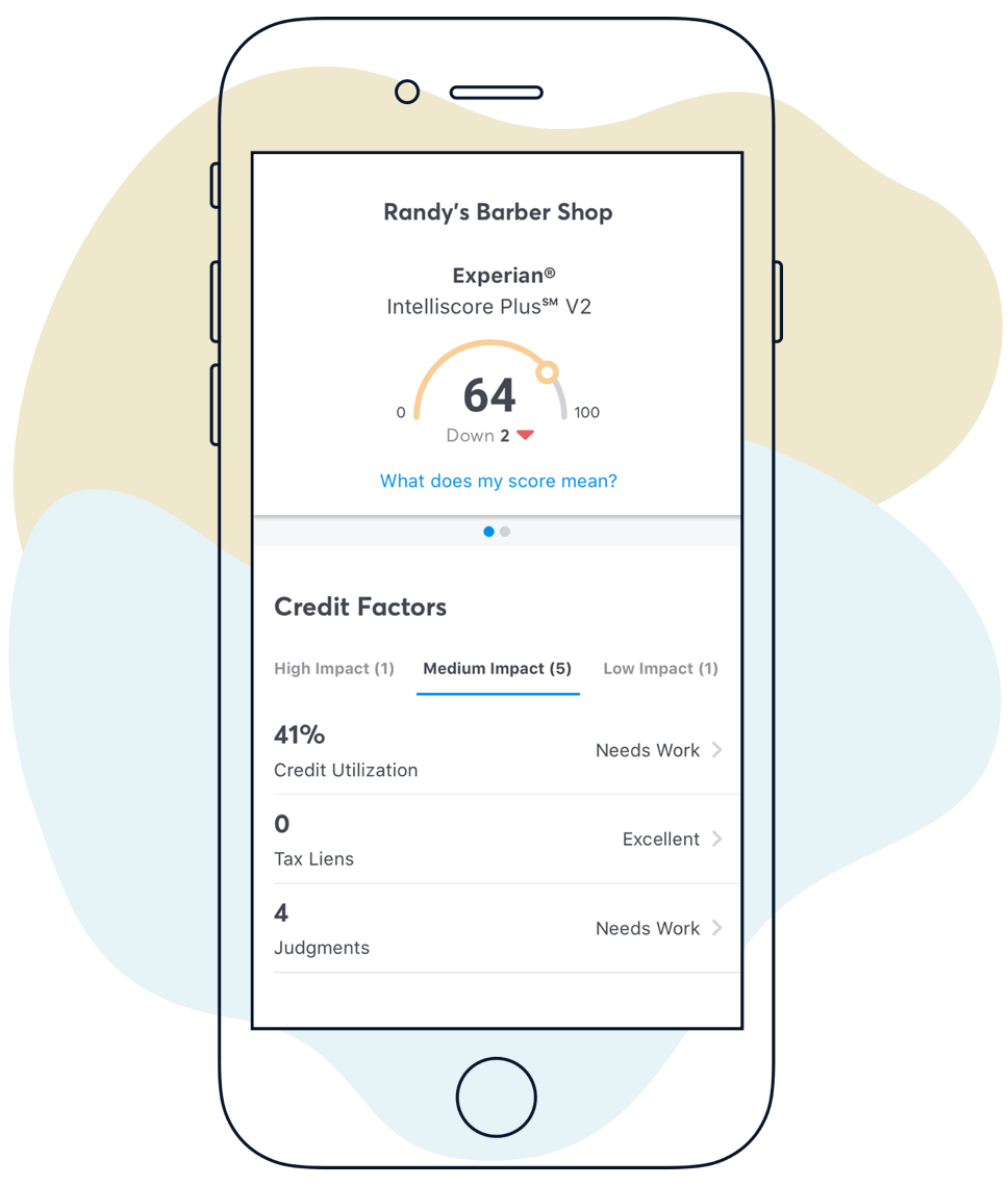 A phone showing the credit score page in the Nav mobile app