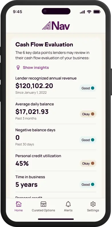 Nav financial health platform mobile app displayed on iPhone