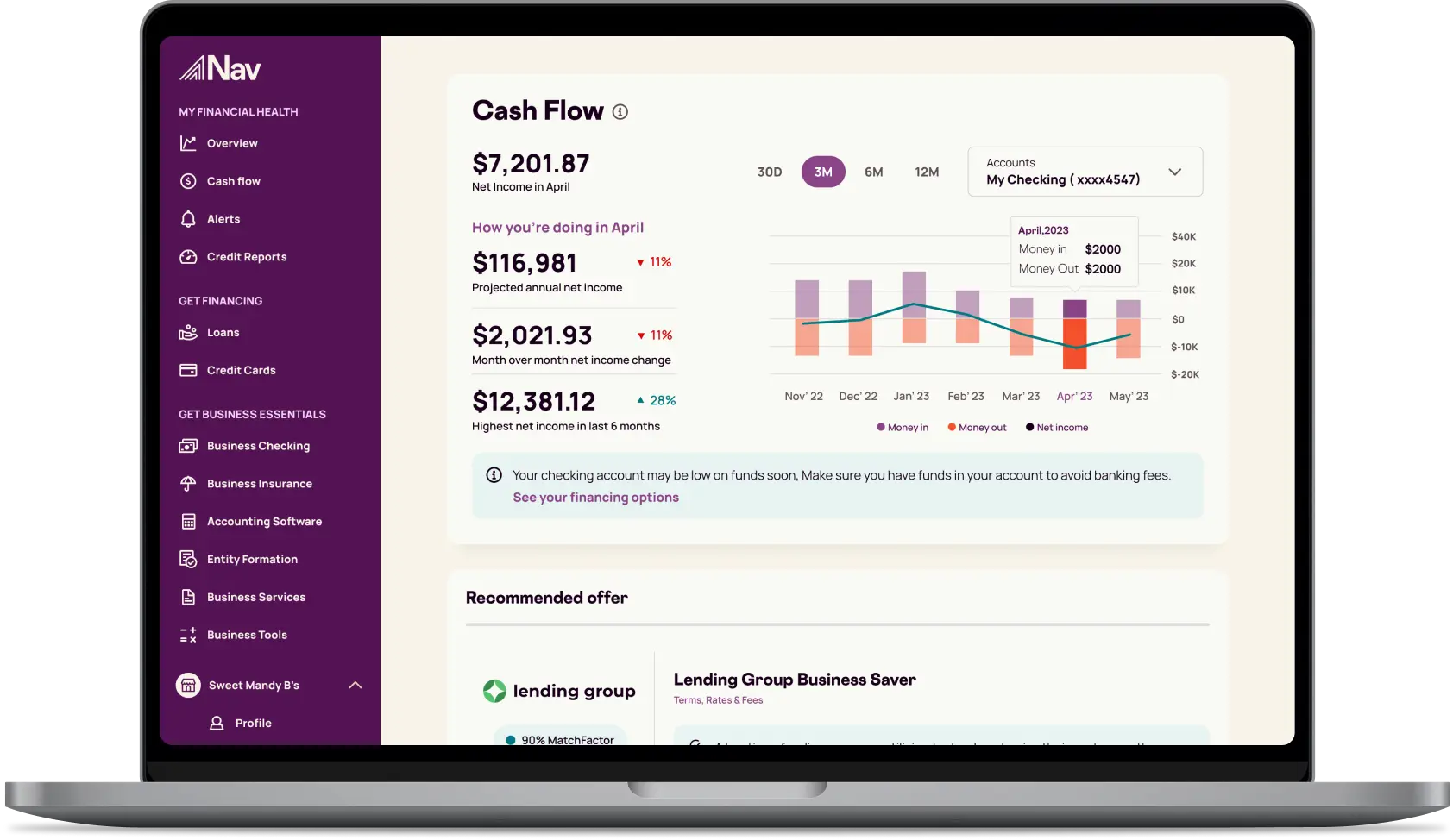 Nav financial health web platform displayed on a laptop